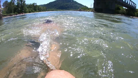 Sail training. The mountain river. Fast current. Cold water Stock Footage 93087852