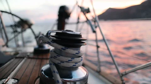 The sail winch on a boat Stock Footage 220426332