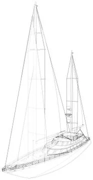 Sail yacht. Technical wire-frame. Vector rendering of 3d. EPS10 format 스톡 일러스트