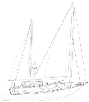 Sail yacht. Technical wire-frame. Vector rendering of 3d. EPS10 format 스톡 일러스트