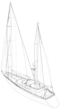 Sail yacht. Technical wire-frame. Vector rendering of 3d. EPS10 format Stock Illustration