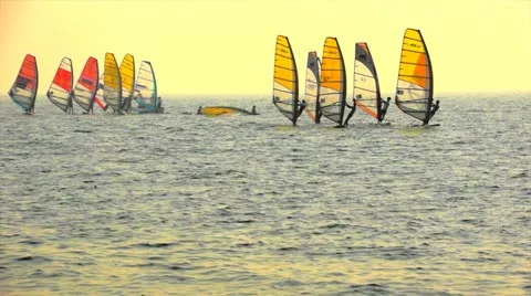 Sailboard Windsurfing Race Start Stock Footage 20936007