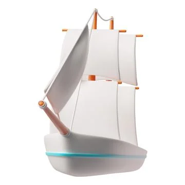 Sailboat 3D cartoon vector icon, cruise yacht with white sails, travel sailing Stock Illustration
