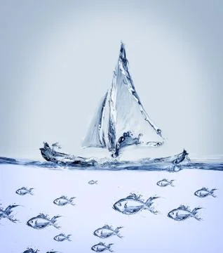 Sailboat and Group of Fish Stock Illustration