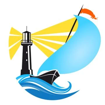 Sailboat and lighthouse vector Stock Illustration