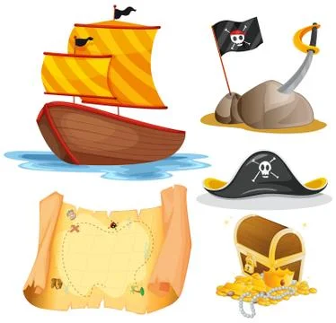 Sailboat and other pirate elements イラスト素材