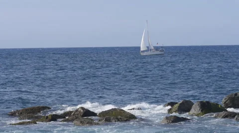 Sailboat and rocks 2 Stock Footage 43103612