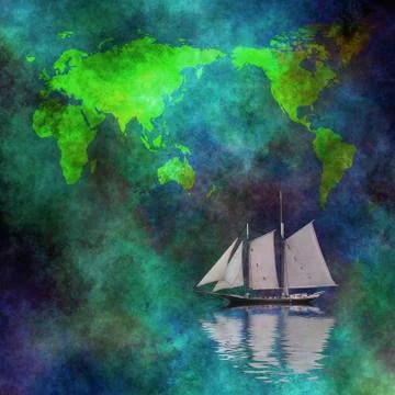 Sailboat and world map Stock Illustration