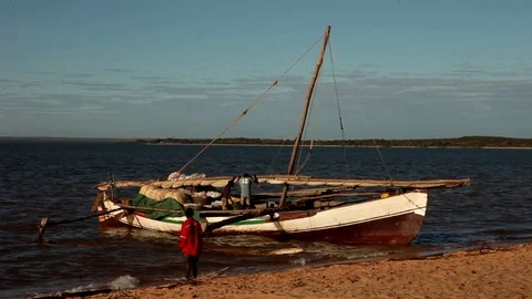 Sailboat on the beach Stock Footage 73665070