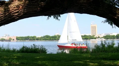 Sailboat Boston arch Stock Footage 12339396