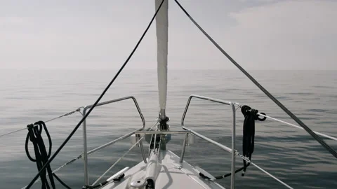 Sailboat Bow As It Sails Looking Out At The Ocean 4K 48FPS SLO-MO Stock Footage 222012364