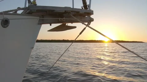 Sailboat Bowsprit with Sunset while anchored at Sanibel Stock Footage 178487729