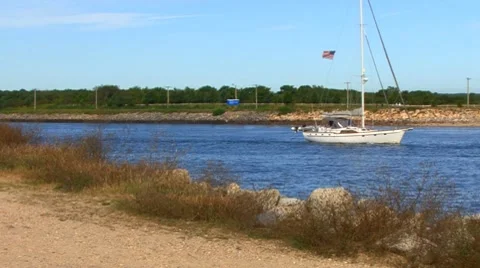 Sailboat on the Canal Stock Footage 8919853