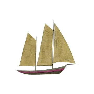 Sailboat with canvas sails. Stock Illustration