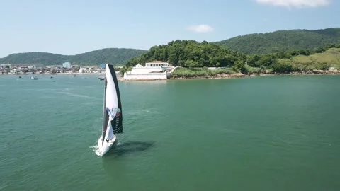 Sailboat Competition orbiting around Stock Footage 171633981