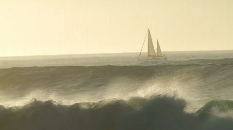 Tempest Sea- 2024 Ocean, Mountain, Sailboat Landscape