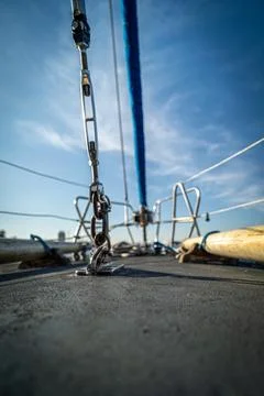 Sailboat Deck with Rigging Details Stock Photos