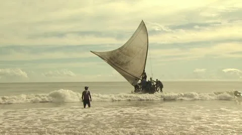Sailboat fighting waves in order to get to deep seas and fishing grounds 스톡 동영상 19182163