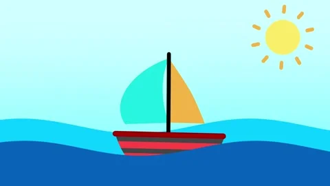 Sailboat Floating on Ocean Waves Flat Animation Stock Footage 336232234