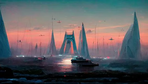 SAILBOAT TO FUTURE MACKINAC Stock Illustration