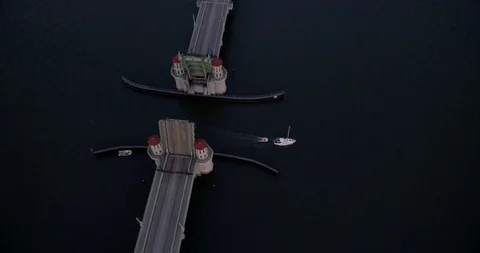 Sailboat Going through Draw Bridge, St. Augustine, FL, Aerial Drone Shot Stock Footage 95794008