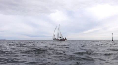 Sailboat on a gray and cloudy day Stock Footage 51448511