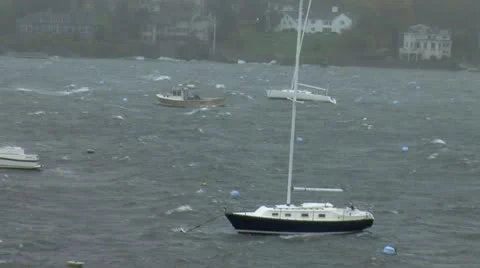 Sailboat in Harbor During Storm Stock Footage 12421349