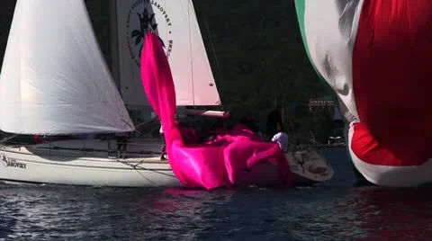 Sailboat having problem with its spinnaker Stock Footage 10747795