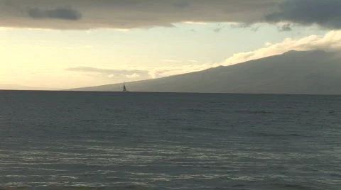 Sailboat on Horizon WS Stock Footage