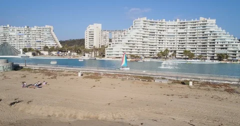 Sailboat In Huge Pool ‚ Drone View of San Alfonso Del Mar Stock Footage 103736399