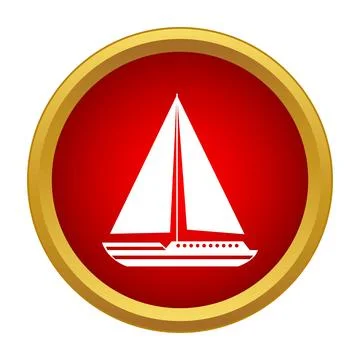 Sailboat icon inside a red circle with gold ring 스톡 일러스트