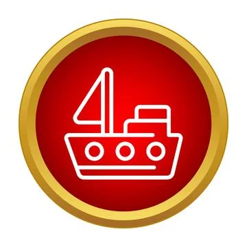 Sailboat icon inside red circle with golden border Illustrazione stock