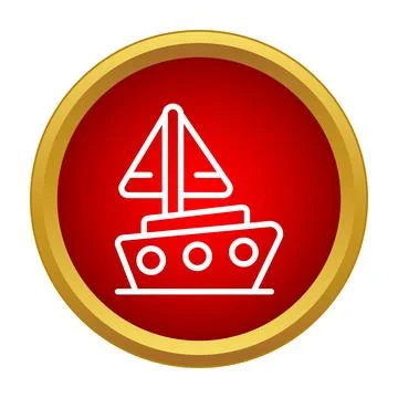 Sailboat icon in red circular button for navigation Stock Illustration