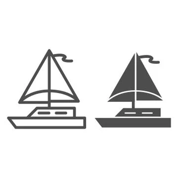 Sailboat line and solid icon, sea transport symbol, Sailing ship vector sign on Illustrazione stock