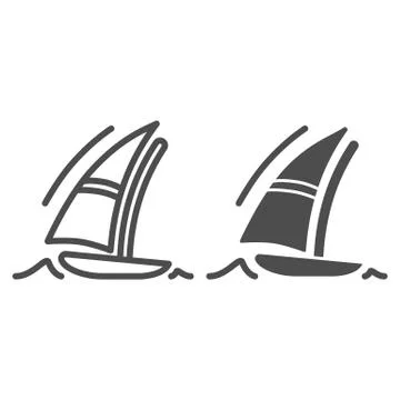Sailboat line and solid icon, Summer vacation concept, Boat and sea wave sign on イラスト素材