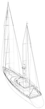Sailboat line. EPS10 format. Wire-frame Vector created of 3d Stock Illustration