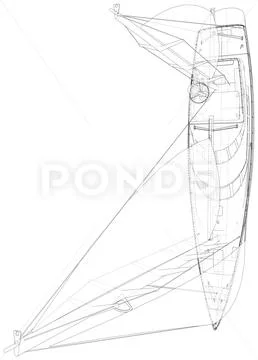 Sailboat line. EPS10 format. Wire-frame Vector created of 3d Stock Illustration