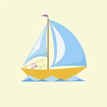 The sailboat of lovers floating on the waves. On the deck, the underwear of a Stock Illustration