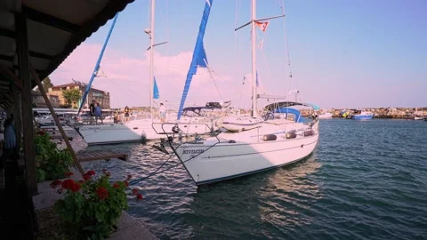 Sailboat moored in the harbor 動画素材 148022690