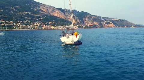 Sailboat Moving On The Waves Stock Footage