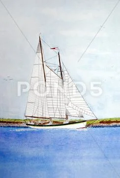 Sailboat near shore Stock Illustration