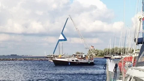  Sailboat with new sailconstruction for sailing. Stock Footage 85572558
