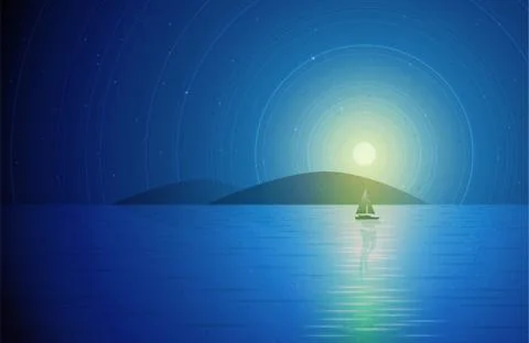 Sailboat in the night. Stock Illustration