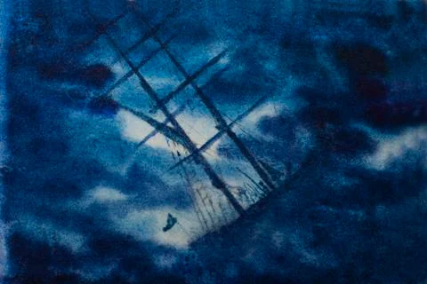 Sailboat in night storm Illustrazione stock