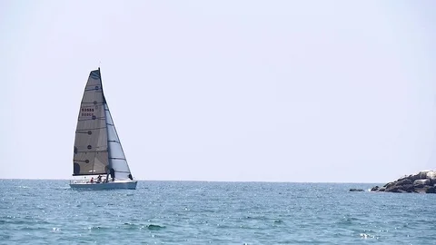 Sailboat on the Ocean During the Day Stock Footage 79502434