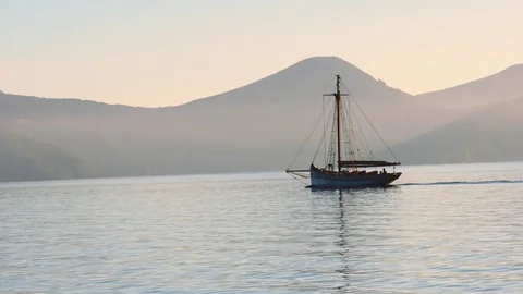 Sailboat in Ocean Stock Footage 82549059