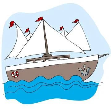 Sailboat in ocean Stock Illustration