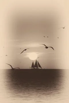 Sailboat in the ocean Stock Photos