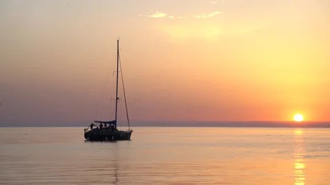 Sailboat on open sea at sunset 스톡 동영상 69816623