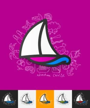 Sailboat paper sticker with hand drawn elements Stock Illustration